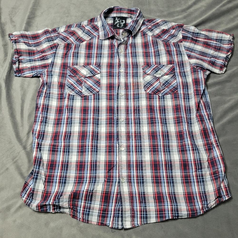 Age Of Wisdom Shirt Pearl Snap Mens Size XL Red White Blue Button Front Top